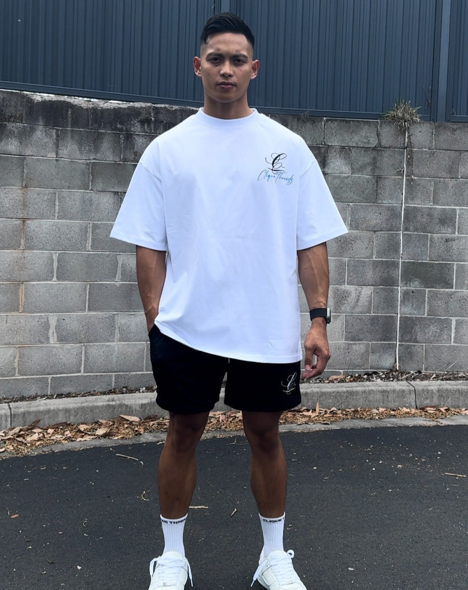 Signature Logo Oversized Tee - White/Blue