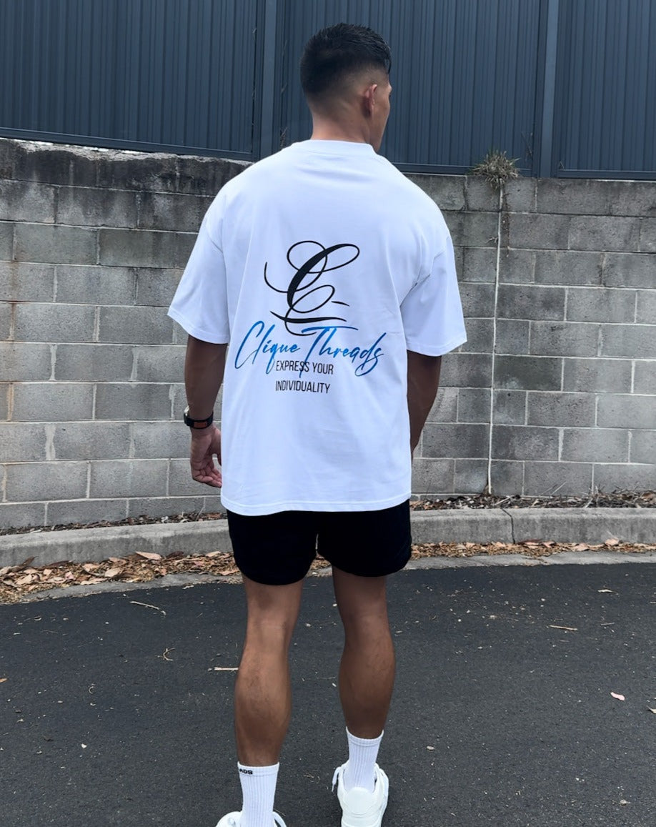 Signature Logo Oversized Tee - White/Blue